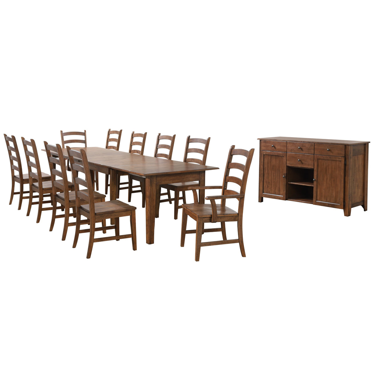 Sunset Trading Simply Brook 12 Piece 134 Inch  Rectangular Extendable Table Dining Set | Sideboard| Amish Brown | Seats 12