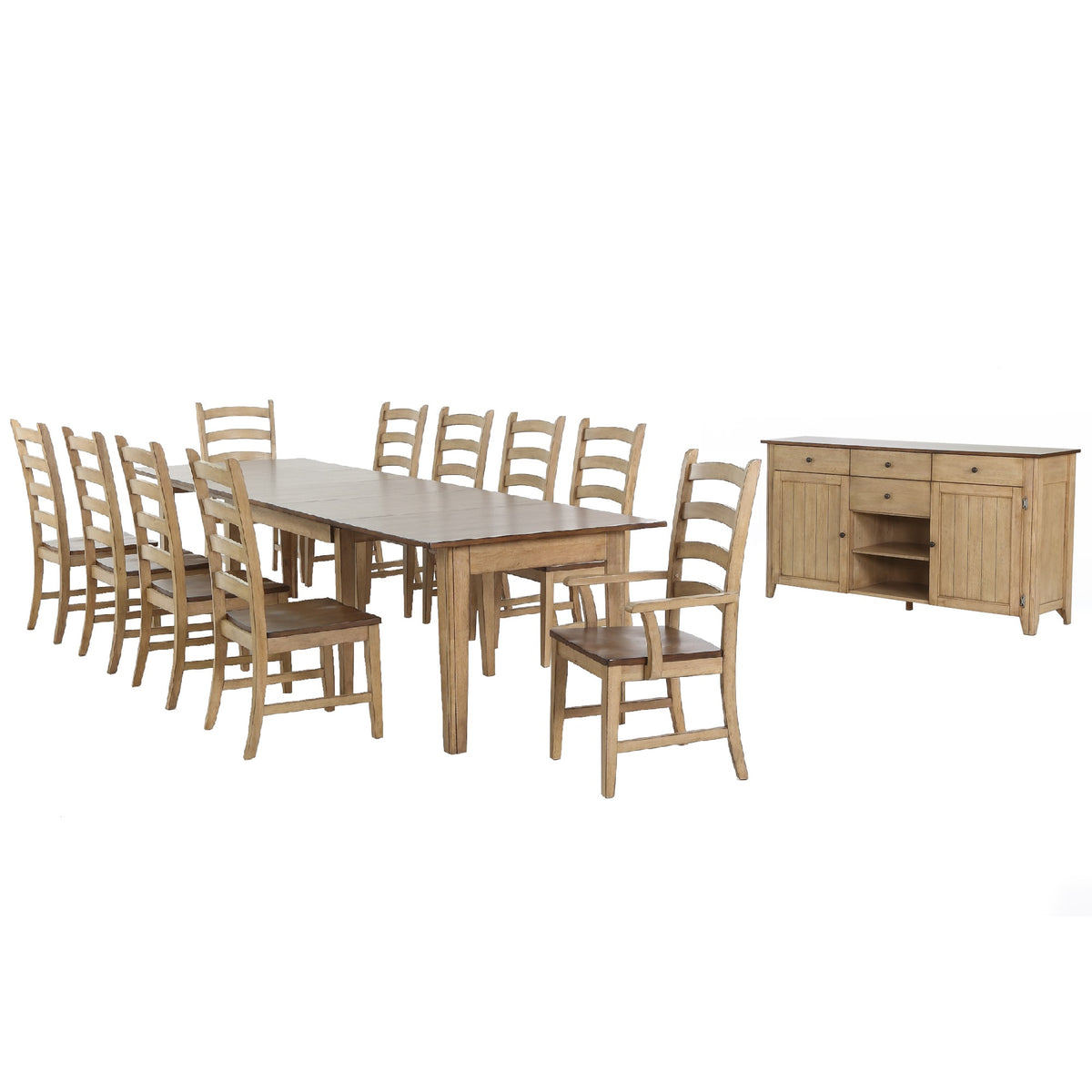 Sunset Trading Brook 12 Piece 134 Inch  Rectangular Extendable Dining Set | Sideboard | Seats 12