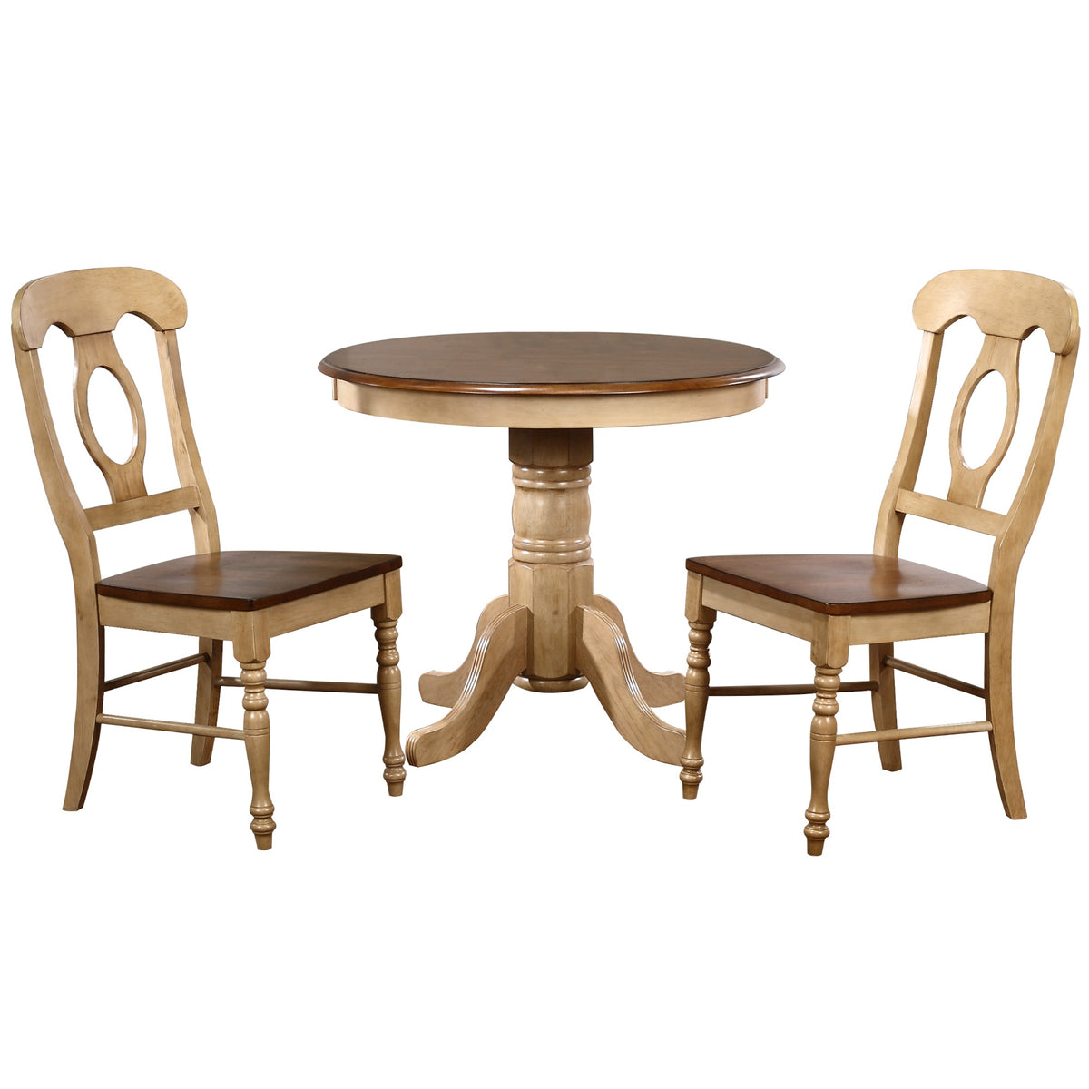 Sunset Trading Brook 3 Piece 36 Inch  Round Dining Set With Napoleon Chairs | Seats 4