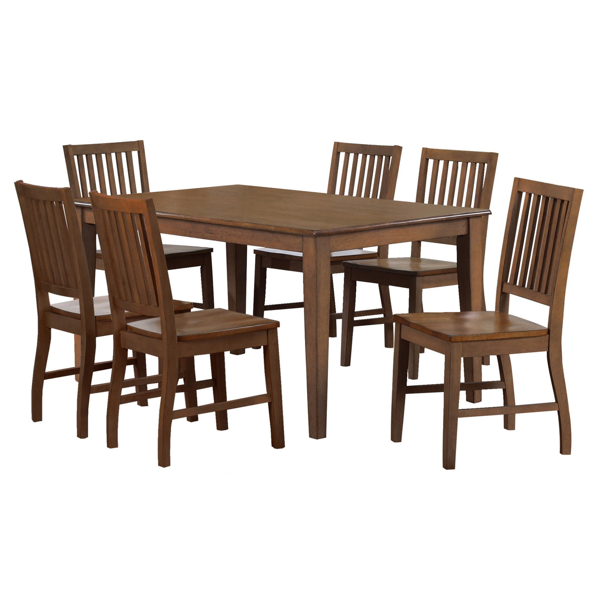 Sunset Trading Simply Brook 7 Piece 60 Inch  Rectangular Table Dining Set| 6 Chairs | Amish Brown | Seats 7