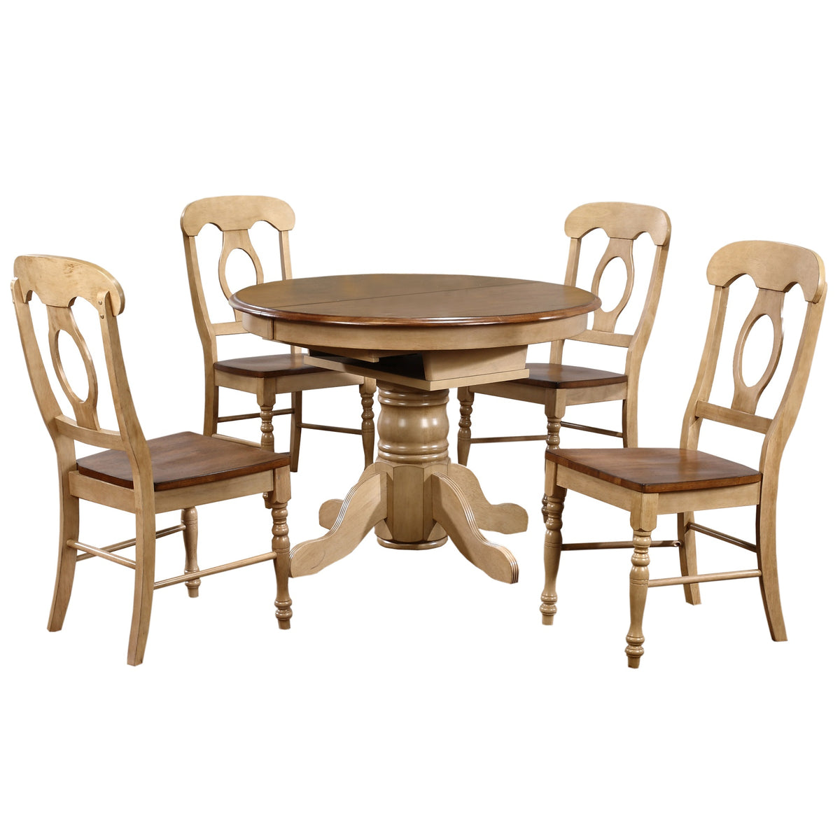 Sunset Trading Brook 5 Piece 42 Inch  Round Or 60 Inch  Oval Extendable Dining Set | Butterfly Leaf Table | Napoleon Chairs | Seats 6
