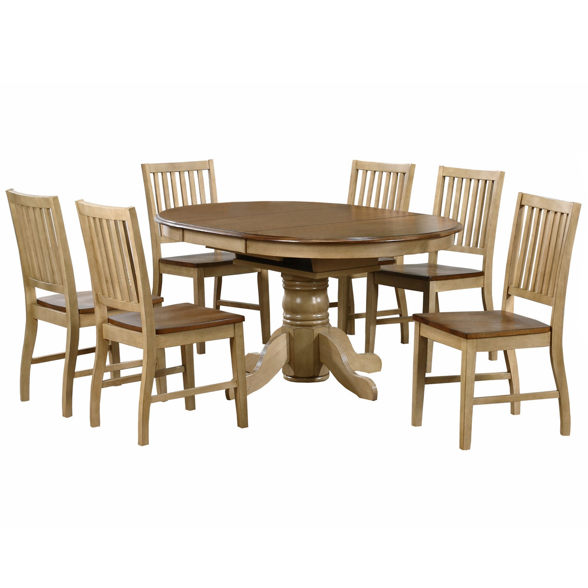 Sunset Trading Brook 7 Piece 42 Inch  Round Or 60 Inch  Oval Extendable Dining Set | Butterfly Leaf Table | Slat Back Chairs | Seats 6