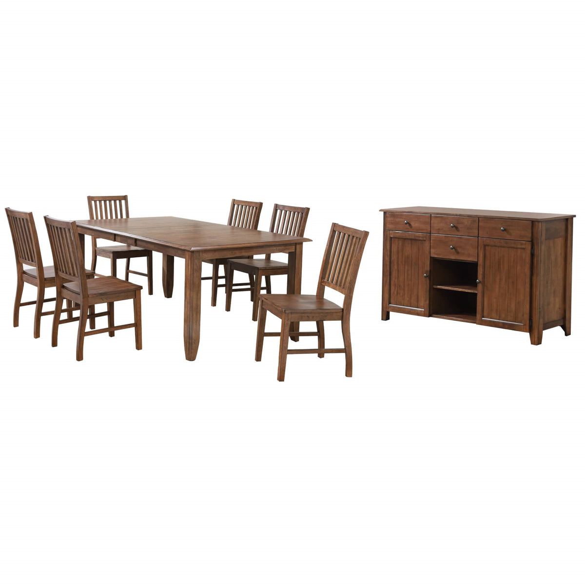 Sunset Trading Simply Brook 8 Piece 72 Inch  Rectangular Extendable Table Dining Set | Sideboard | Amish Brown | Seats 8