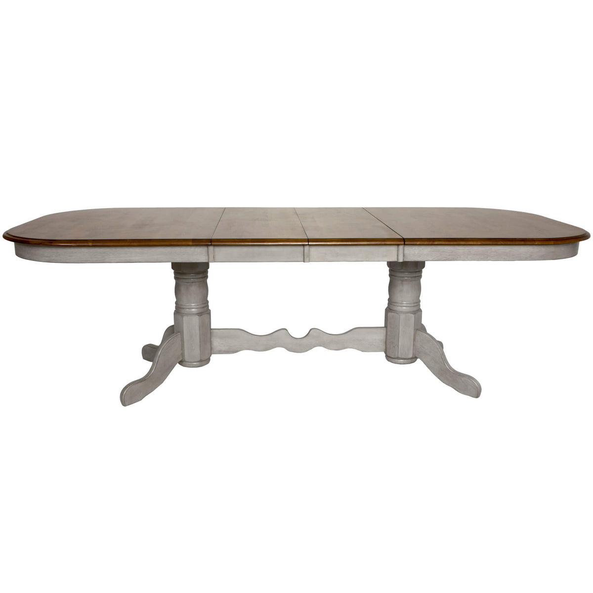 Sunset Trading Country Grove 96 Inch  Oval Double Pedestal Extendable Dining Table | Distressed Gray And Brown Wood | Seats 10