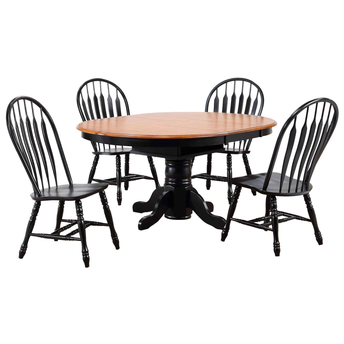 Sunset Trading Black Cherry Selections 5 Piece 66 Inch  Oval Extendable Pedestal Dining Set | Butterfly Leaf Table | 4 Comfort Back C