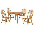 Sunset Trading Oak Selections 5 Piece 72 Inch  Rectangular Drop Leaf Extendable Dining Set | Keyhole Chairs | Seats 8