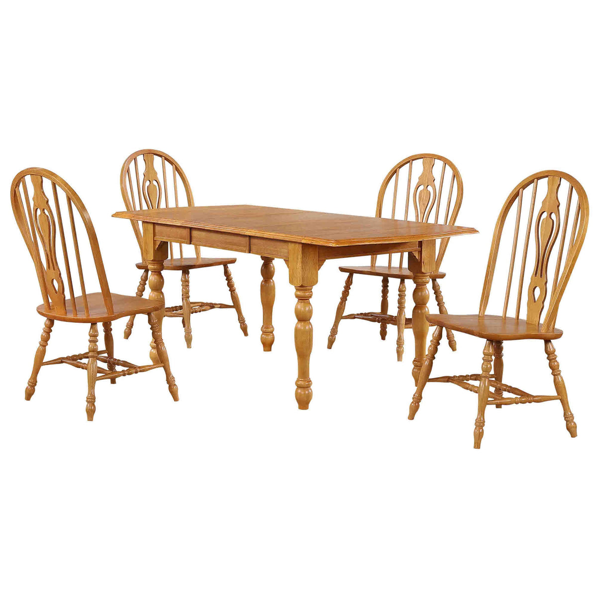 Sunset Trading Oak Selections 5 Piece 72 Inch  Rectangular Drop Leaf Extendable Dining Set | Keyhole Chairs | Seats 8