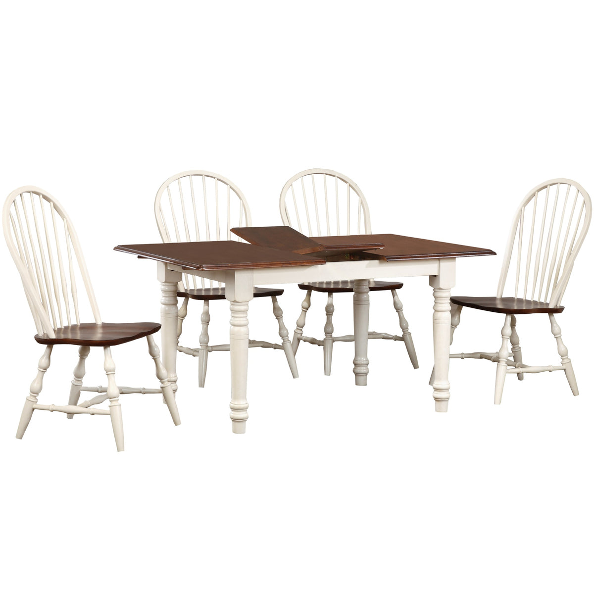 Sunset Trading Andrews 5 Piece 60 Inch  Rectangular Extendable Dining Set With 4 Windsor Spindleback Chairs | Butterfly Leaf Table |