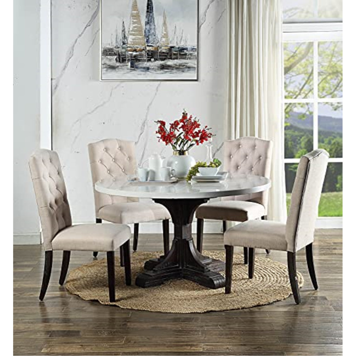 Dn00090  Dining Table, White Marble Top & Weathered Espresso  Gerardo