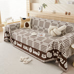 Chenille Houndstooth Sofa Throw Cover, Scratch Proof Cozy Throw Blankets for Couch