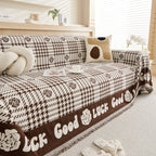 Chenille Houndstooth Sofa Throw Cover, Scratch Proof Cozy Throw Blankets for Couch