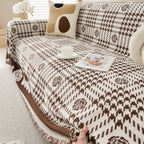 Chenille Houndstooth Sofa Throw Cover, Scratch Proof Cozy Throw Blankets for Couch
