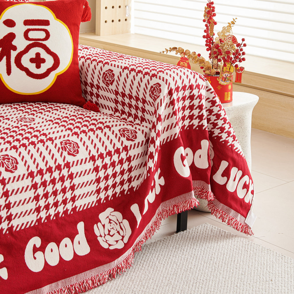 Chenille Houndstooth Sofa Throw Cover, Scratch Proof Cozy Throw Blankets for Couch