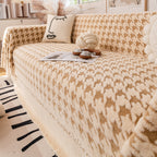 Jacquard Plush Houndstooth Sofa Throw Cover, Cover Throws for Sofas, Stylish Living Room Throws