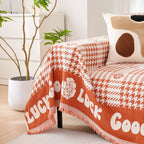 Chenille Houndstooth Sofa Throw Cover, Scratch Proof Cozy Throw Blankets for Couch
