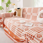 Chenille Houndstooth Sofa Throw Cover, Scratch Proof Cozy Throw Blankets for Couch