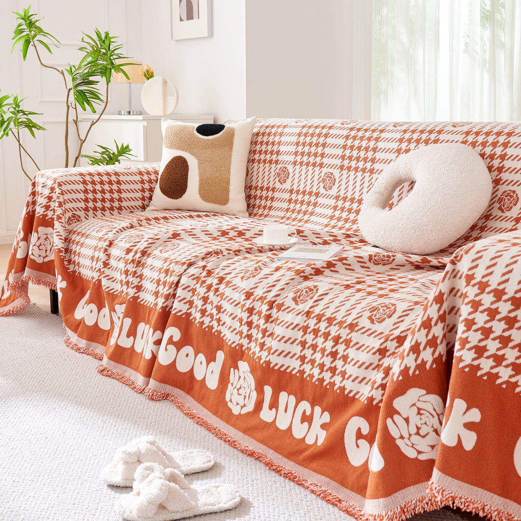 Chenille Houndstooth Sofa Throw Cover, Scratch Proof Cozy Throw Blankets for Couch