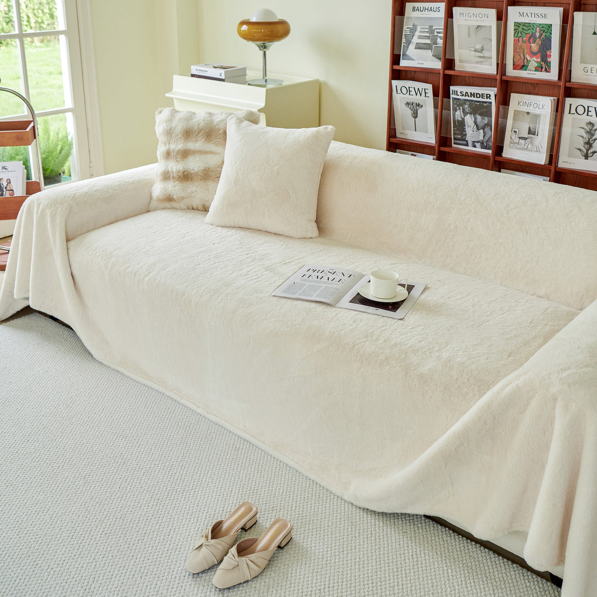 Faux Fur Smooth Plush Comfy Couch Covers, Soft Thicked Durable Blankets and Throws for Sofas