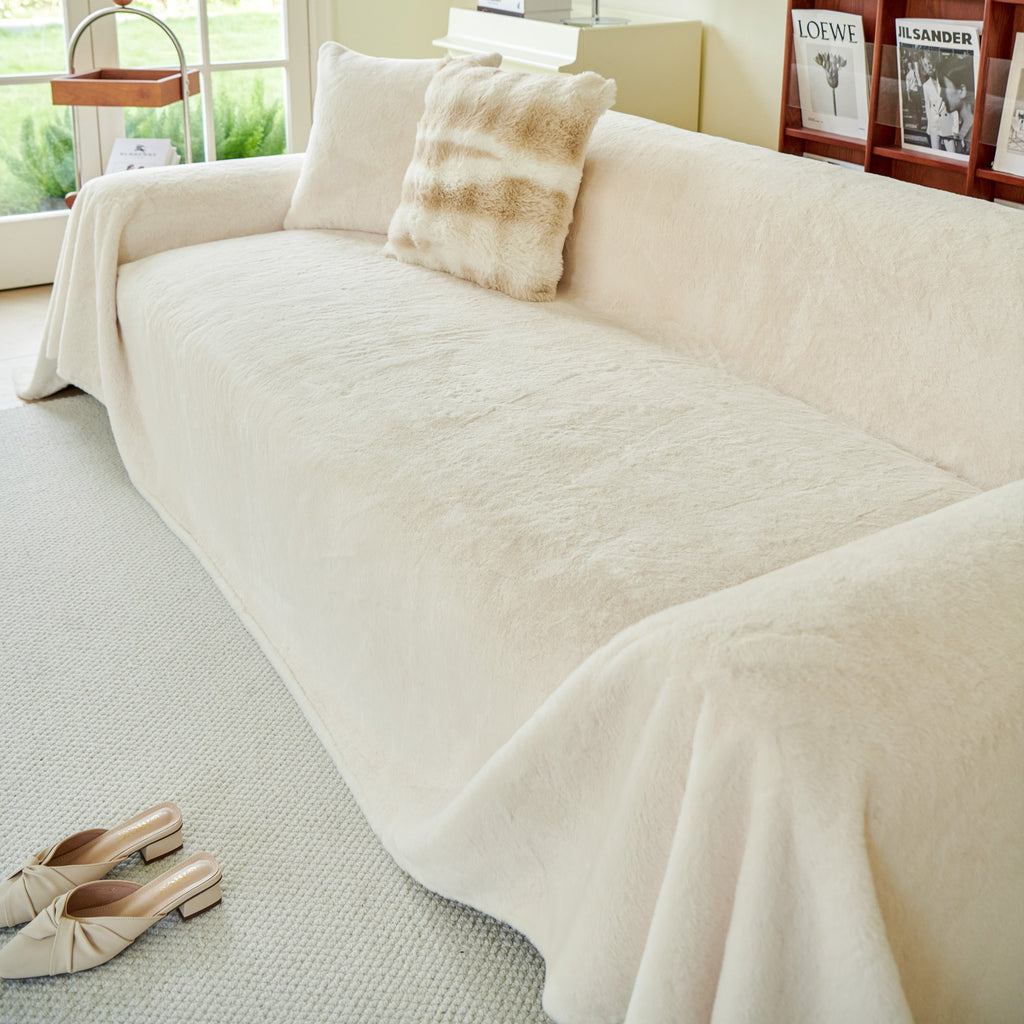 Faux Fur Smooth Plush Comfy Couch Covers, Soft Thicked Durable Blankets and Throws for Sofas