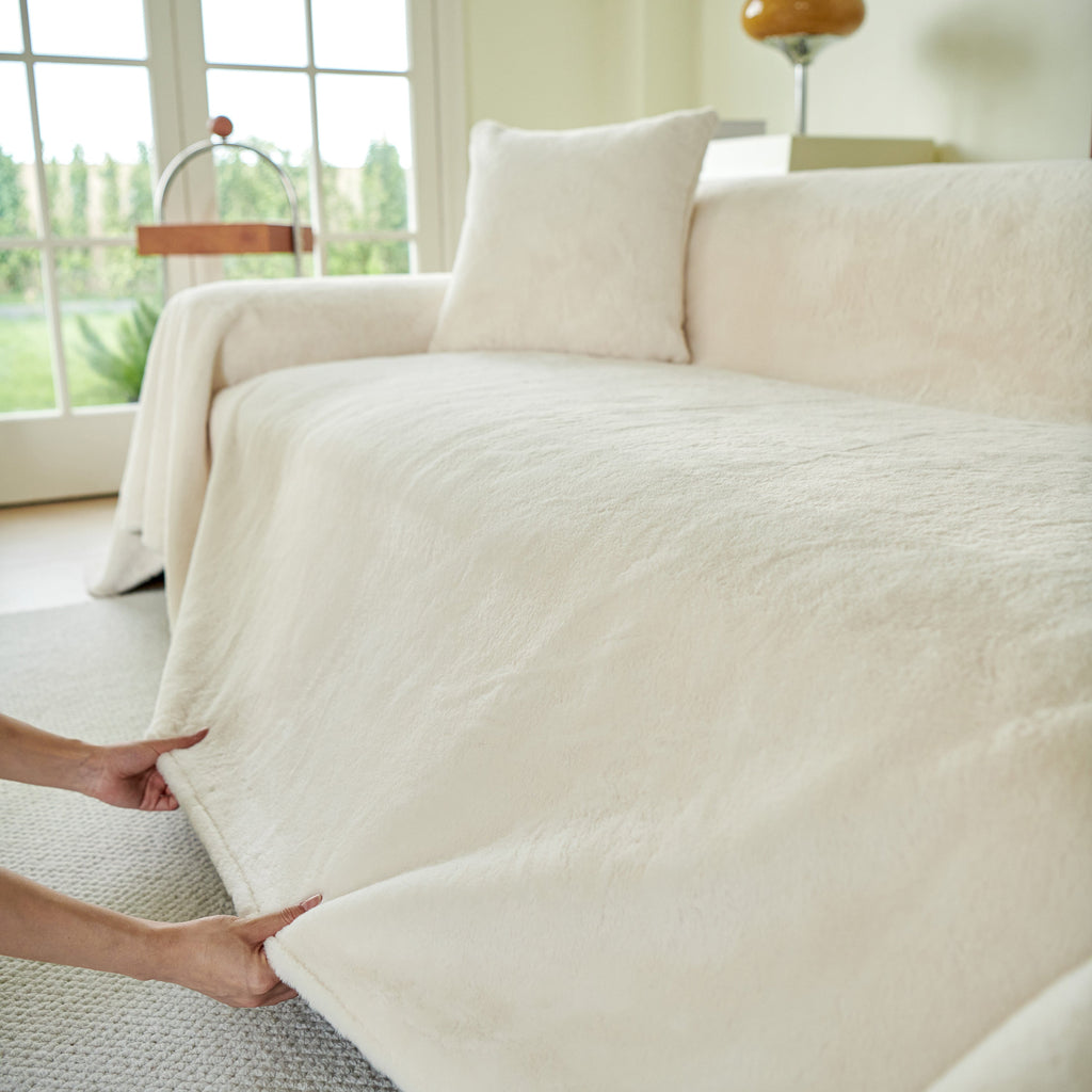 Faux Fur Smooth Plush Comfy Couch Covers, Soft Thicked Durable Blankets and Throws for Sofas