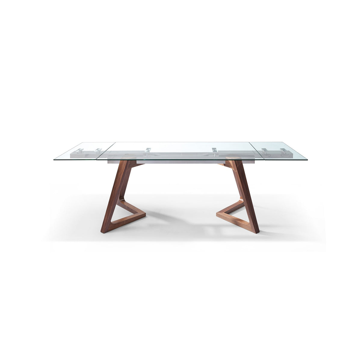 Delta Extendable Dining Table 10Mm Tempered Clear Glass Top, Stainless Steel Frame, Poplar Wood ...