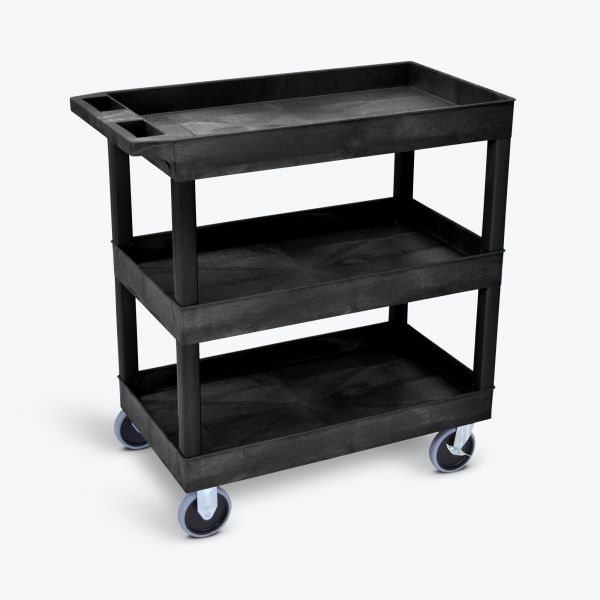 Luxor Hd High Capacity 3 Tub Shelves Cart In Black