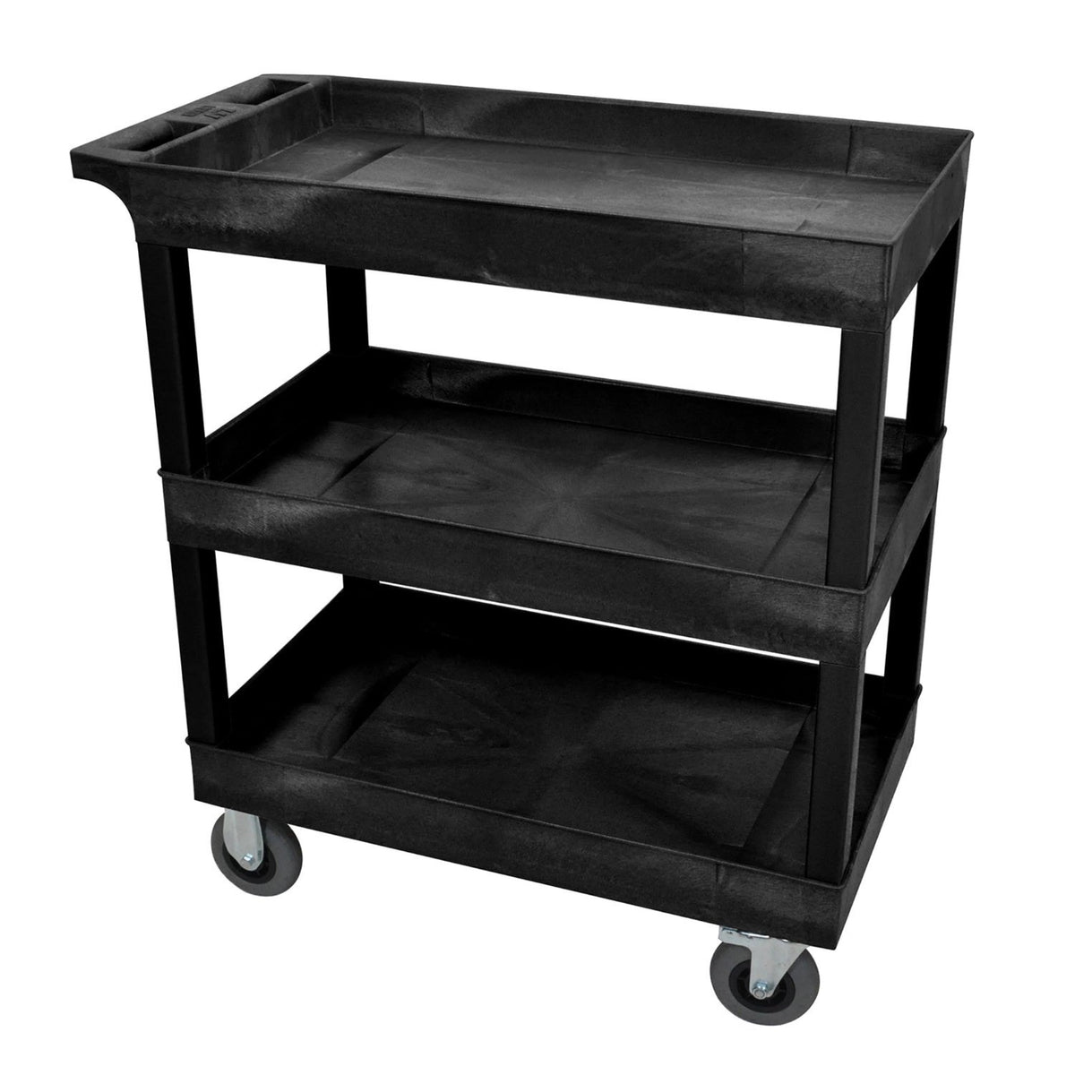 Ergode 32 Inch  X 18 Inch  Mobile Multipurpose Utility Tub Cart With 3 Shelves And 5 Inch  Casters  Black, Great For Warehouse, Garage And Mor