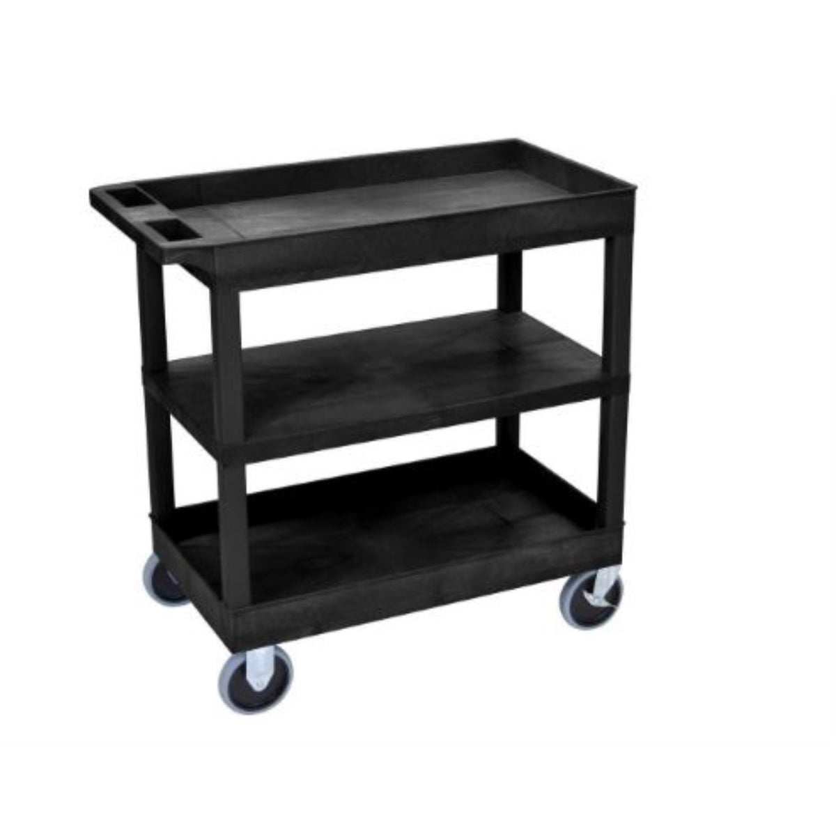 Ergode Mobile 32 Inch  X 18 Inch  Multipurpose Utility Cart With 2 Tub And 1 Flat Shelves, Push Handle  Black, Great For Garage, Shop Or