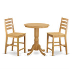 East West Furniture EDCF3-OAK-W 3 Piece Counter Height Dining Set for Small Spaces Contains a Round Dining Room Table with Pedestal and 2 Wooden Seat Chairs, 30x30 Inch, Oak