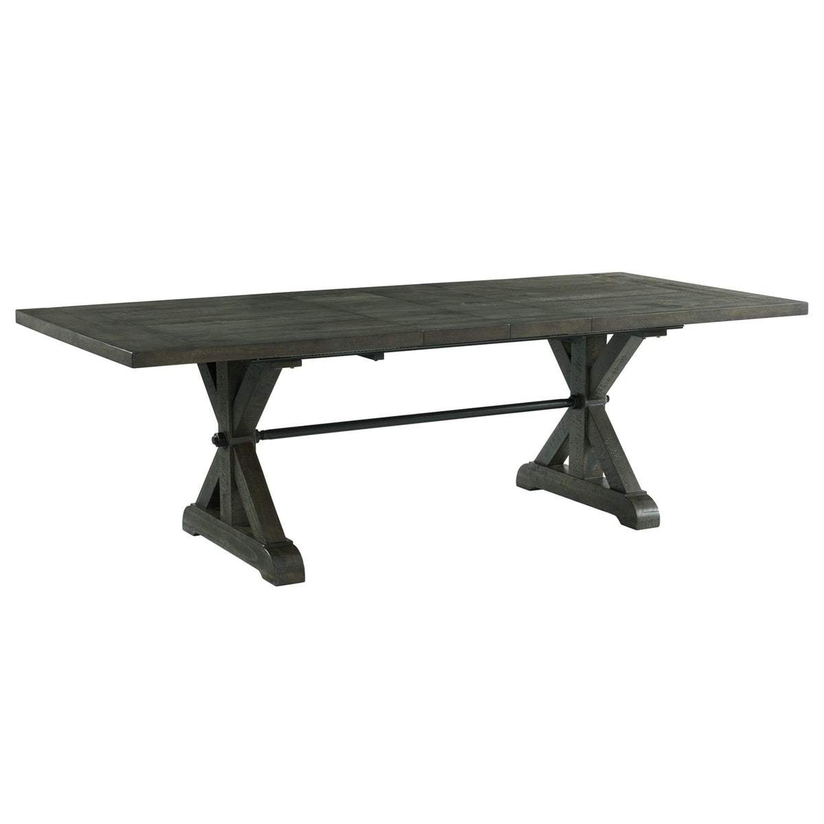 Sunset Trading Trestle 96 Inch  Rectangular Extension Pedestal Dining Table | Distressed Gray Wood