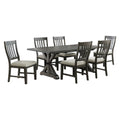 Sunset Trading Trestle 7 Piece Dining Set | 96 Inch  Rectangular Extendable Table | 6 Upholstered Side Chairs | Distressed Gray Wood