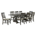 Sunset Trading Trestle 9 Piece Dining Set | 96 Inch  Rectangular Extendable Table | 8 Upholstered Side Chairs | Distressed Gray Wood