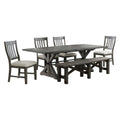 Sunset Trading Trestle 6 Piece Dining Set With Bench | 96 Inch  Rectangular Extendable Table | 4 Upholstered Side Chairs | Distressed