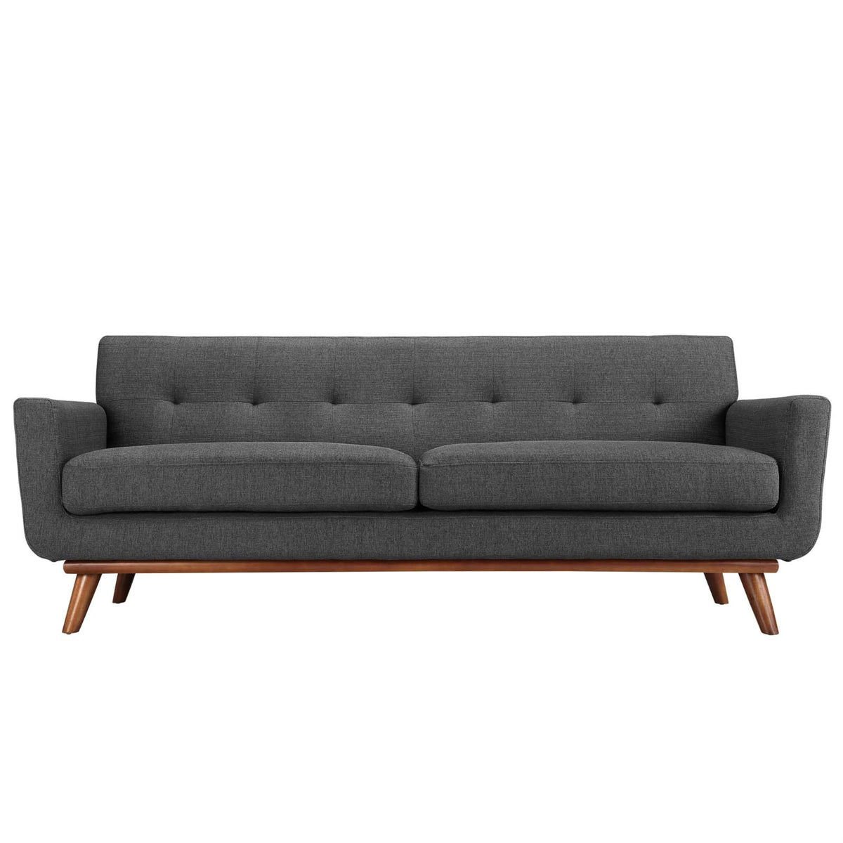 Engage Sofa  Relaxing, Spacious, And Elegant | Cherry Wood Legs | Gray Upholstered Fabric | Perfect Addition To Any Room