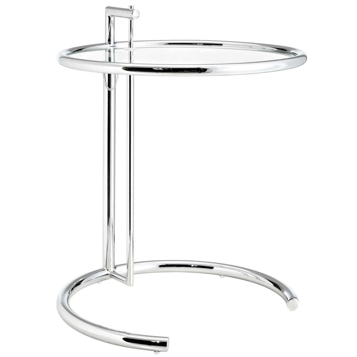 Eileen Chrome Stainless Steel End Table  Versatile, Adjustable Height, Tempered Glass Top  Stylish Addition To Living Room, Ho
