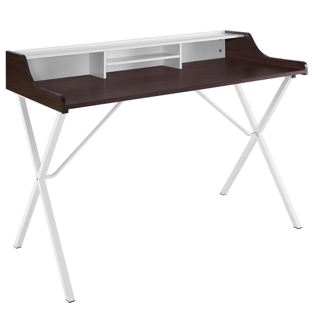 Bin Desk  Stylish And Functional Workstation With Easy Access Storage  Woodgrained Melamine Top  White Metal Aframe Design