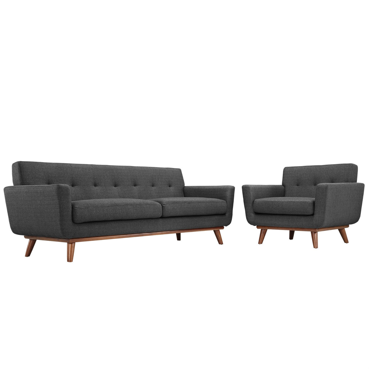 Engage Sofa And Armchair Set  Ultimate Comfort And Style  Tufted Buttons  Cherry Color Rubberwood Legs  Includes 1 Armchair