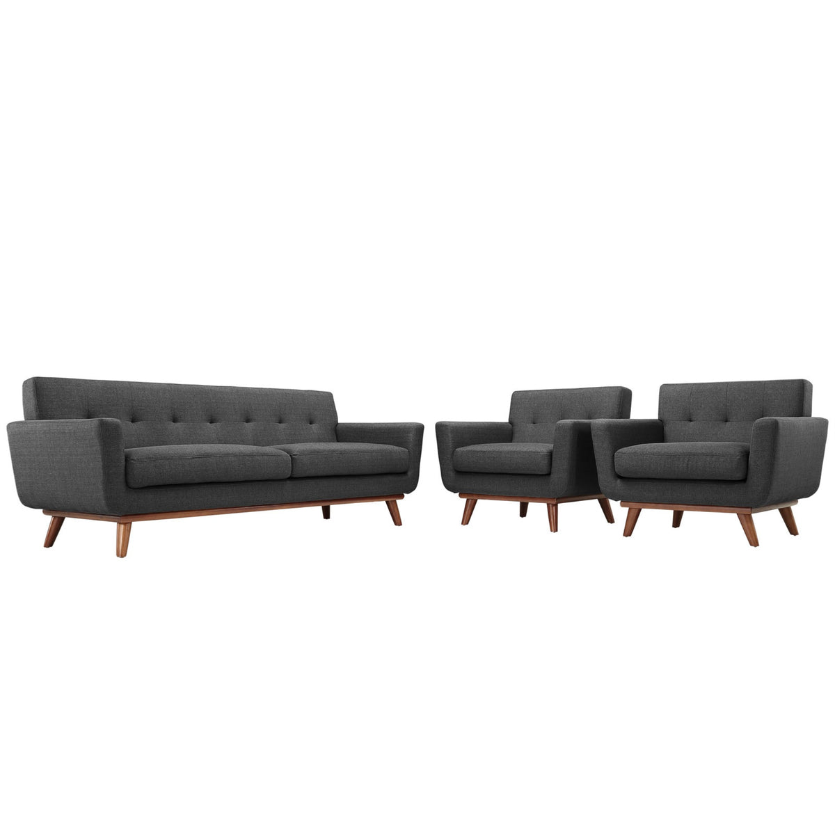 Engage Sofa And Armchair Set  Gently Curved Design, Dual Cushions, Tufted Buttons, Cherry Wood Legs  Perfect For Lounging And