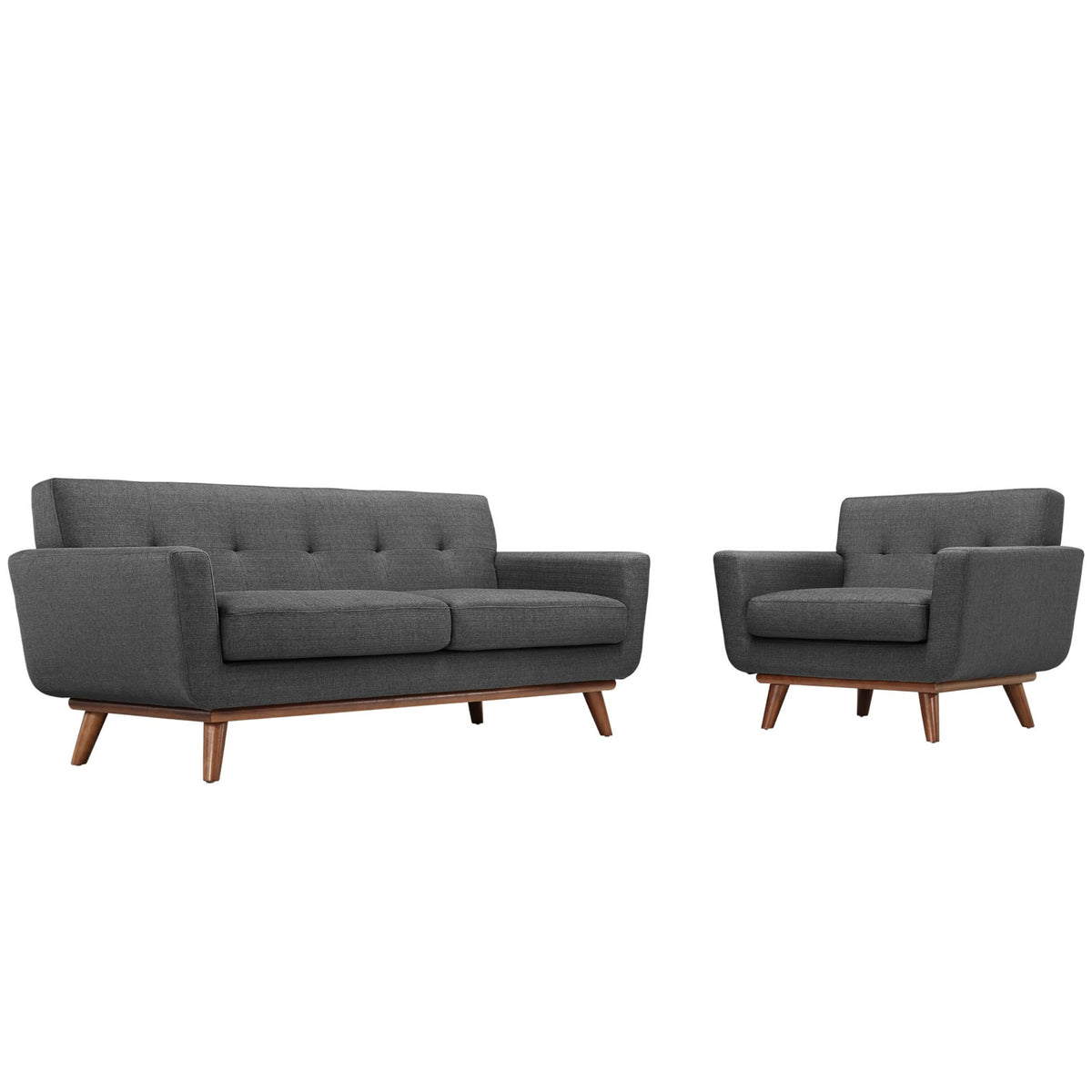 Engage Sofa Set  Gently Curved Design, Dual Cushions, Tufted Buttons, Cherry Wood Legs  Perfect For Lounging, Relaxing, And En