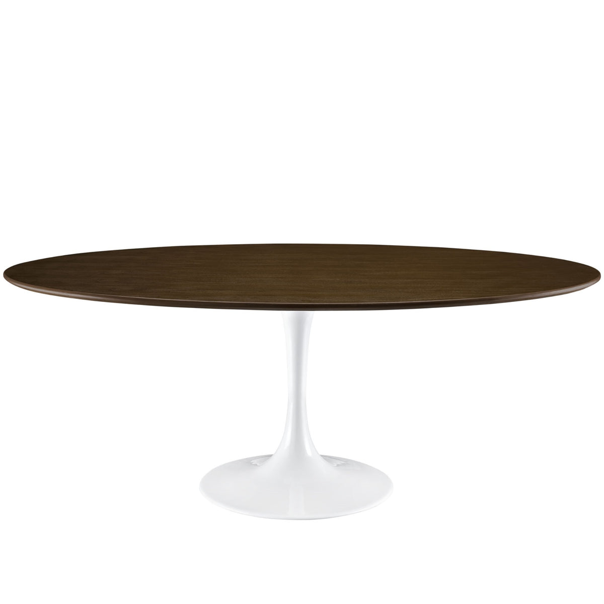 Lippa 78 Inch  Dining Table  Iconic Modern Design, Circular Top, Tapered Base, Chipresistant Finish, Walnut Wood