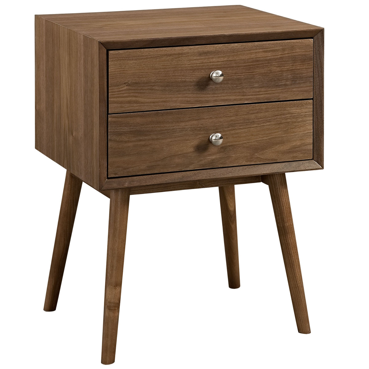 Dispatch Nightstand  Tranquil Midcentury Retreat With Ample Storage Space  Walnut Finish  Elegant Design  Stable And Floor