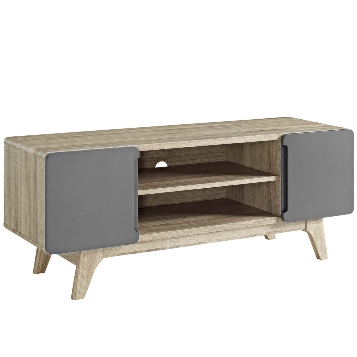 Tread 47 Inch  Tv Stand  Midcentury Modern Design, Adjustable Shelf, Cable Management, Durable Fiberboard, Concealed Storage, Fits