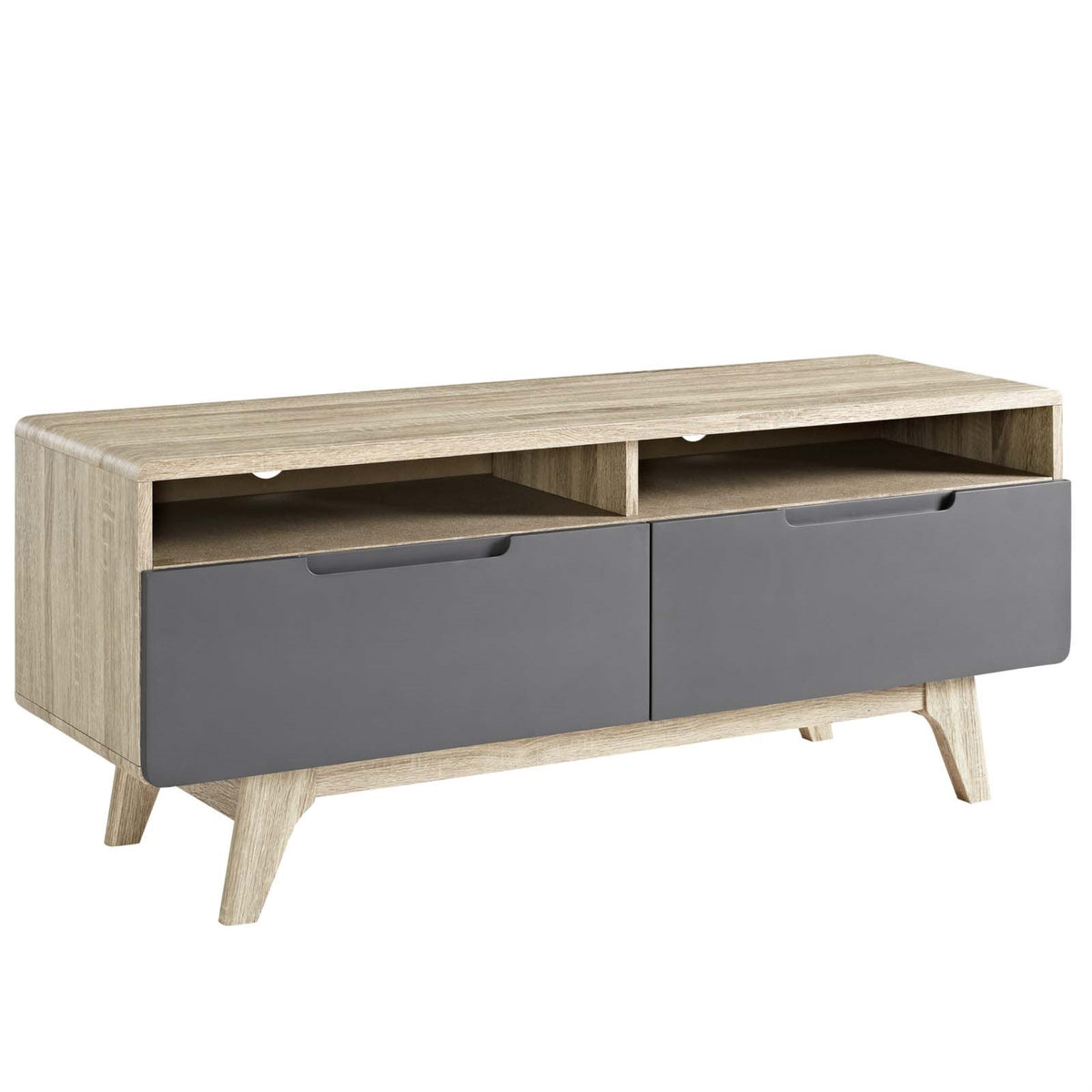 Origin 47 Inch  Tv Stand  Midcentury Design, Durable Fiberboard, Concealed Storage Drawers, Open Media Storage Shelves, Cable Manag