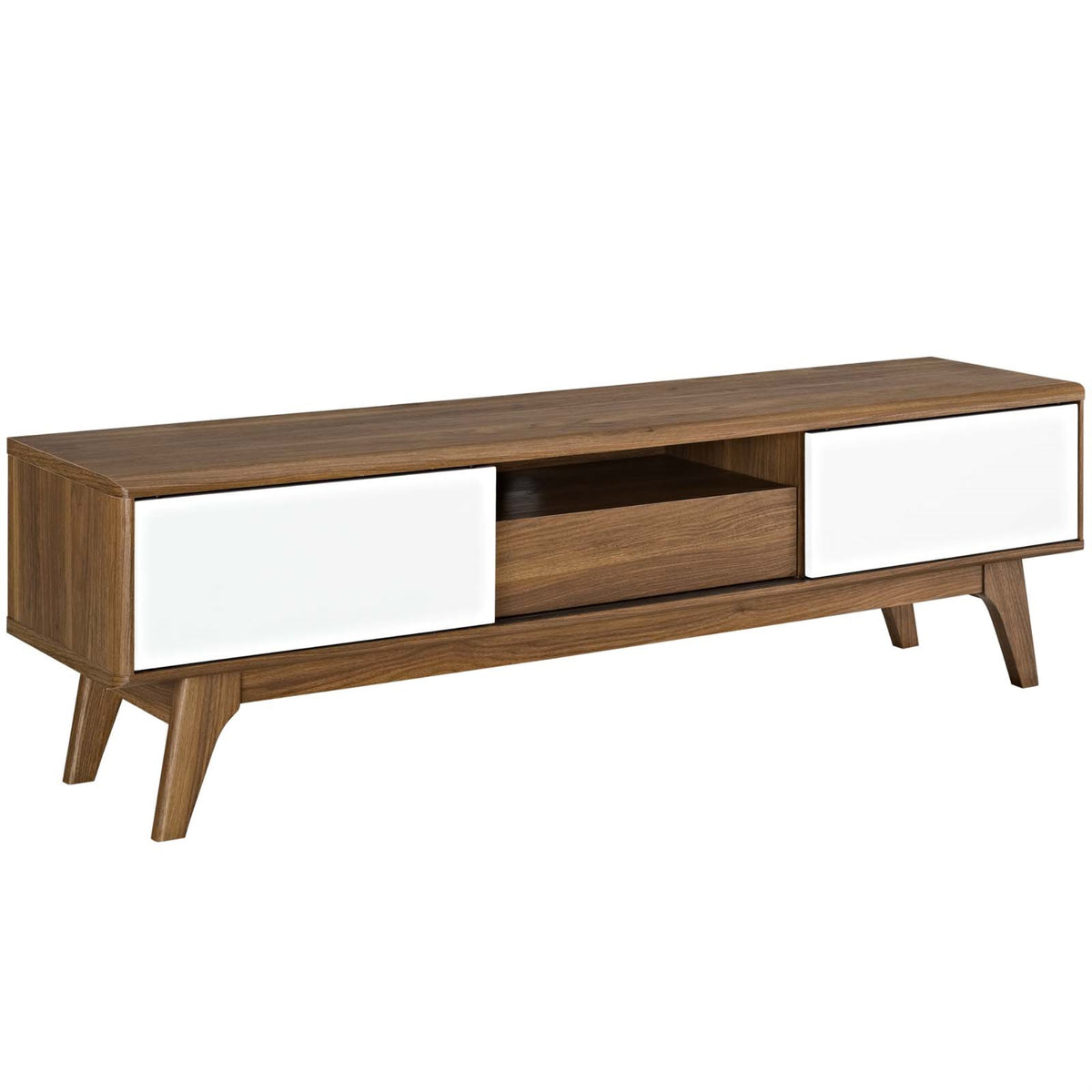 Envision 59 Tv Stand  Sleek Design, Hidden Storage, Cable Management, Walnut Finish  Accommodates Up To 65 Inch  Flat Screen Tvs