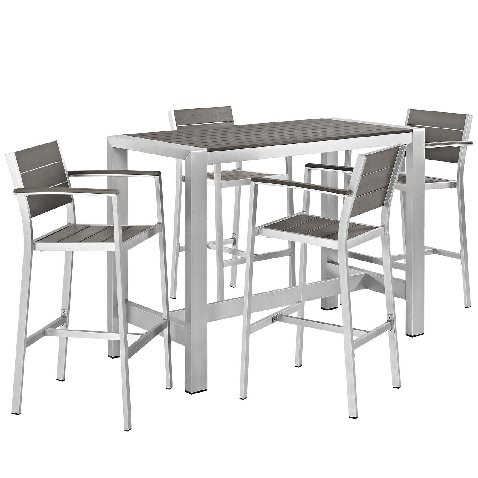 Shore 5 Piece Outdoor Patio Aluminum Dining Set - Silver Gray