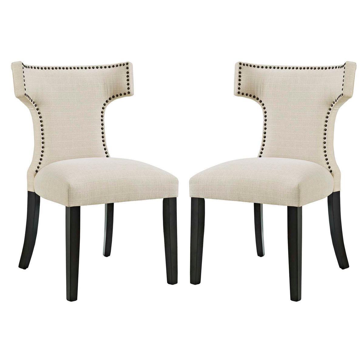 Curve Dining Side Chair Fabric Set Of 2  Beige