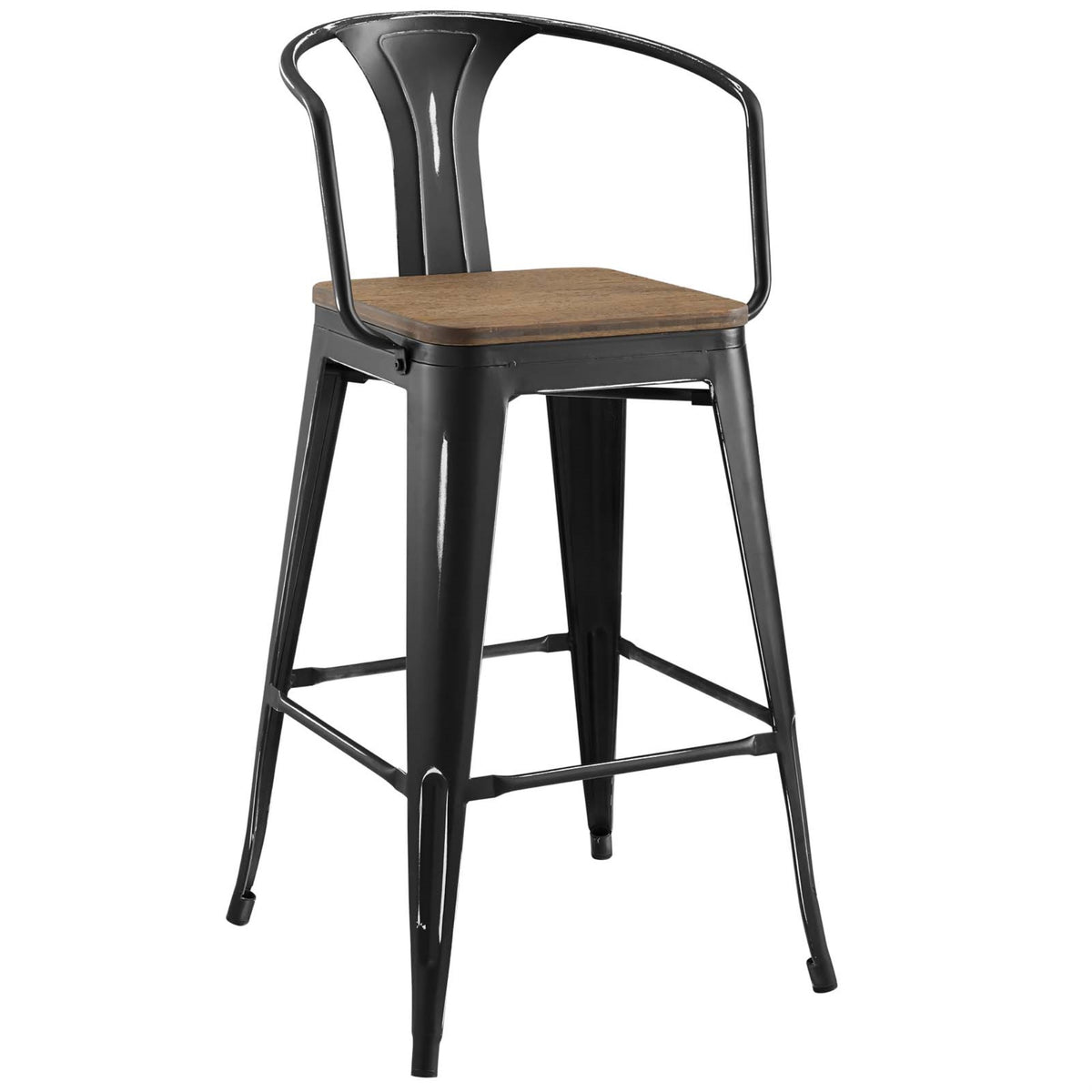 Promenade Arm Bamboo And Metal Bar Stool  Vintage Powder Coated Steel Finish  Industrial Modern Design  Enhance Your Space Wi