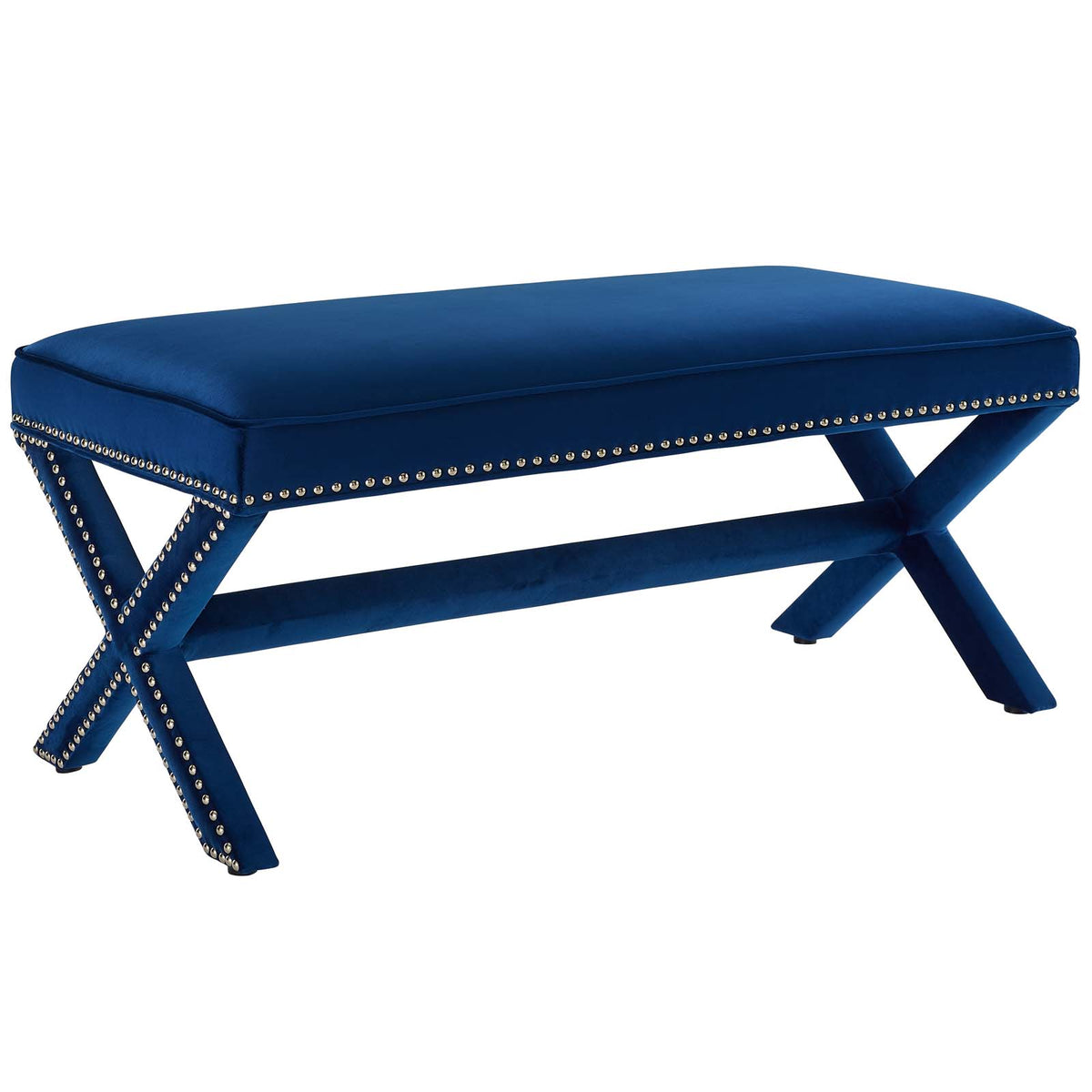 Rivet Upholstered Velvet Bench  Navy
