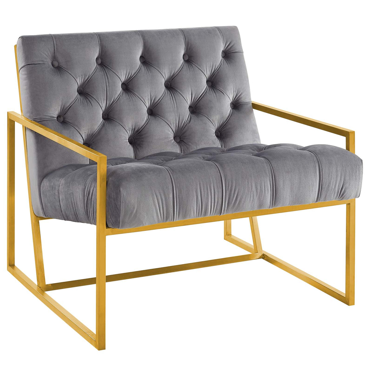 Bequest Gold Stainless Steel Upholstered Velvet Accent Chair  Gray