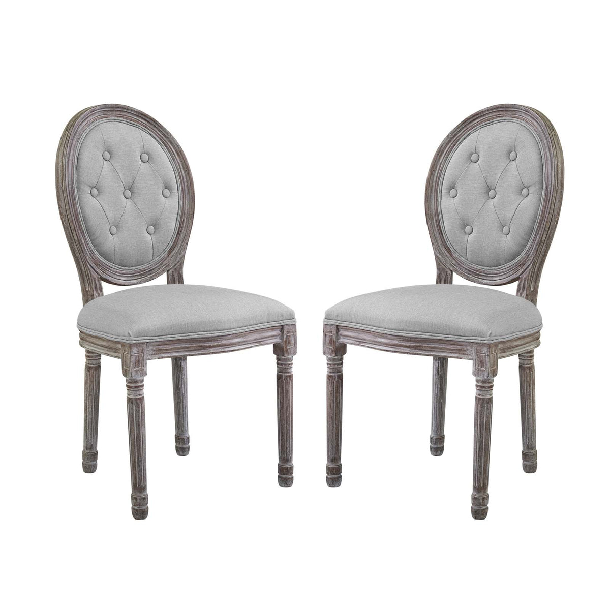 Arise Vintage French Upholstered Fabric Dining Side Chair Set Of 2  Light Gray